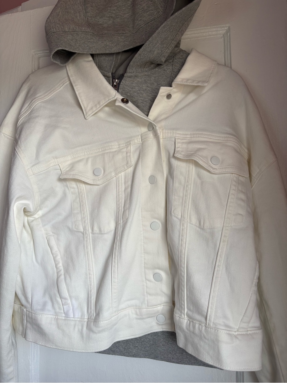 Athleta Double Time 3-in-1 Denim Jacket & Removable Hooded Vest Cream L NWT - Picture 3 of 6